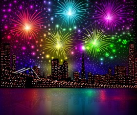 City night with beautiful firework vector background 02