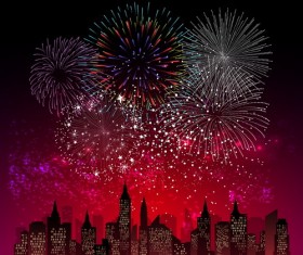 City night with beautiful firework vector background 03