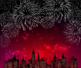 City night with beautiful firework vector background 04