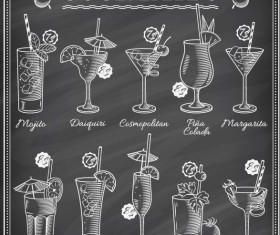 Cocktails blackboard menu hand drawn vector