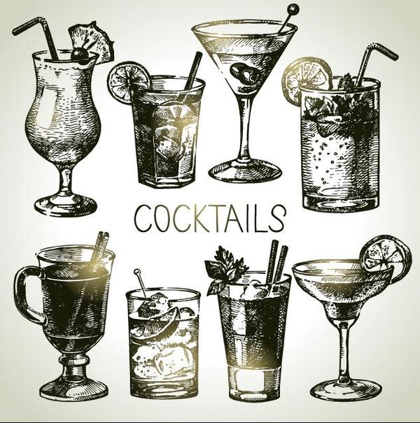 Cocktails hand drawn vector illustration set 02