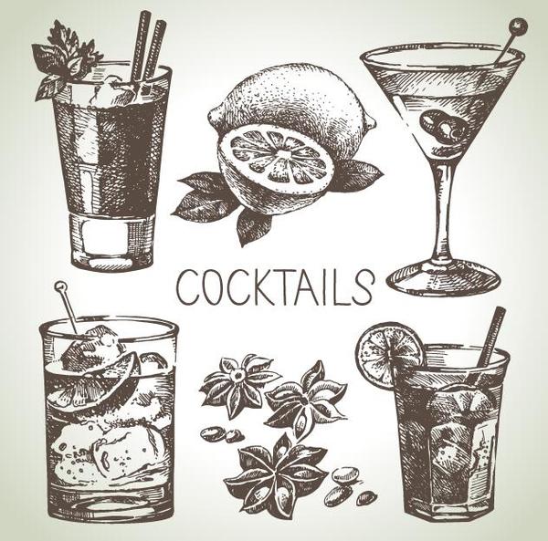 Cocktails hand drawn vector illustration set 03