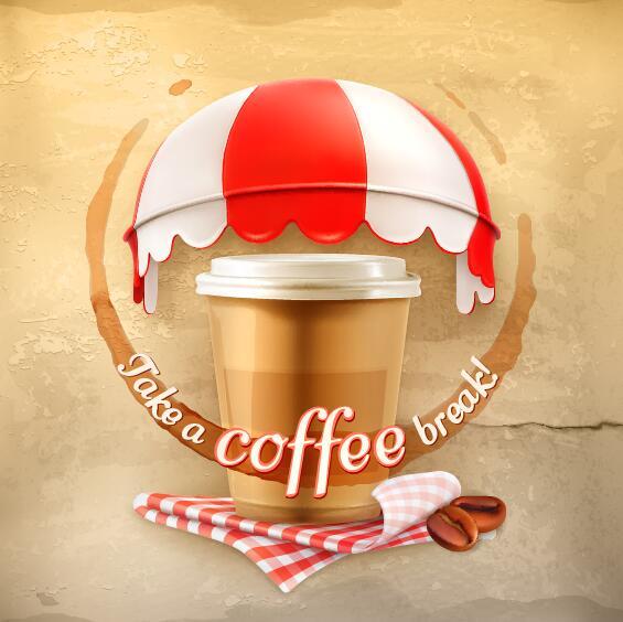 Coffee with old wall background vector