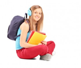 College girl wearing headphones Stock Photo