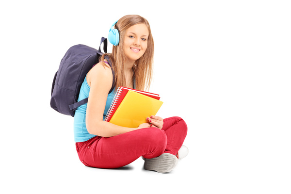 College girl wearing headphones Stock Photo
