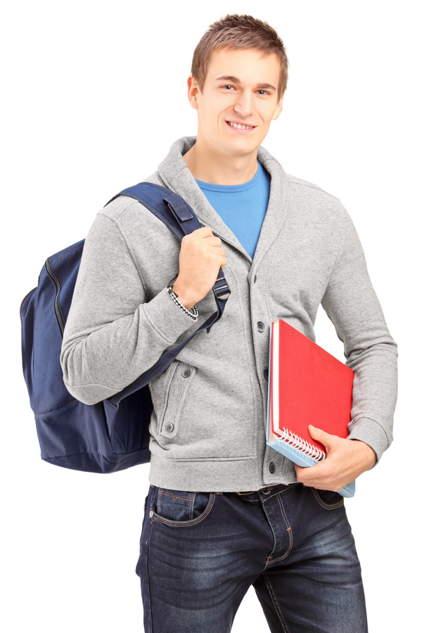 College student carrying school bag Stock Photo