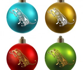 Colored christmas balls with floral dog vector 01