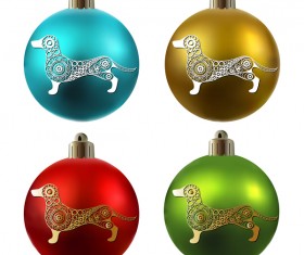 Colored christmas balls with floral dog vector 03