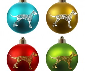 Colored christmas balls with floral dog vector 05