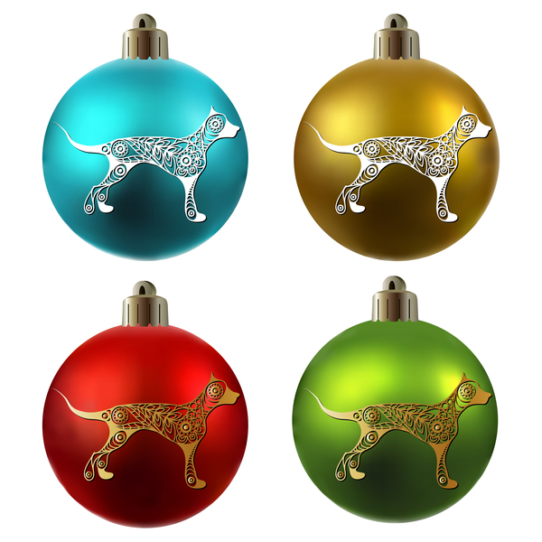Colored christmas balls with floral dog vector 05
