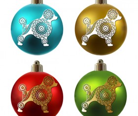 Colored christmas balls with floral dog vector 07