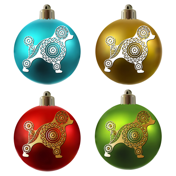 Colored christmas balls with floral dog vector 07
