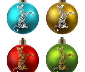 Colored christmas balls with floral dog vector 09