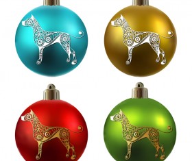 Colored christmas balls with floral dog vector 10