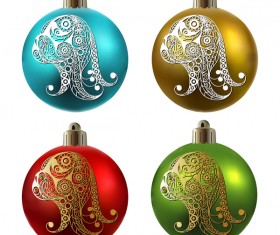 Colored christmas balls with floral dog vector 11