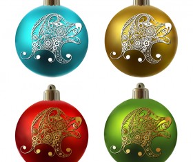 Colored christmas balls with floral dog vector 12
