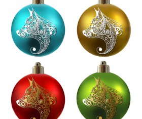 Colored christmas balls with floral dog vector 13