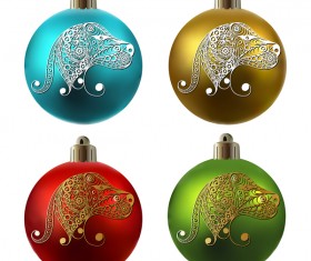 Colored christmas balls with floral dog vector 14