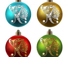 Colored christmas balls with floral dog vector 16