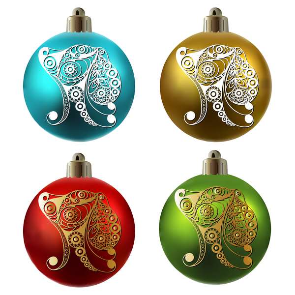 Colored christmas balls with floral dog vector 16