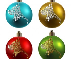 Colored christmas balls with floral dog vector 17