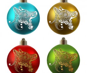 Colored christmas balls with floral dog vector 18