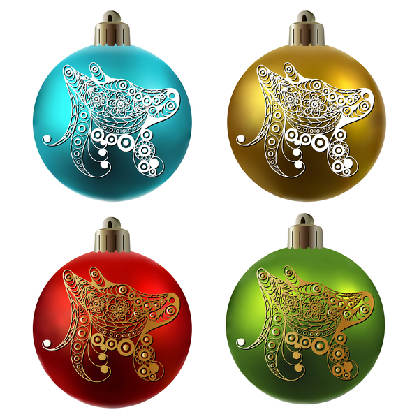 Colored christmas balls with floral dog vector 18