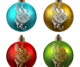 Colored christmas balls with floral dog vector 19