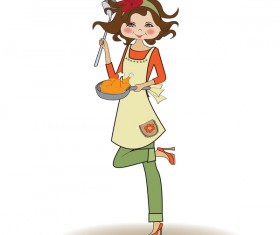 Cooking housewife vector material 02