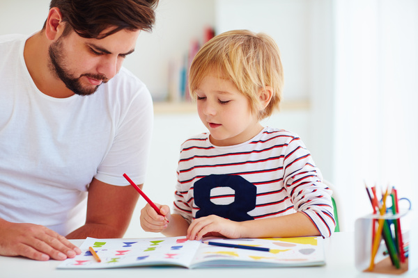 Counseling children learning father Stock Photo