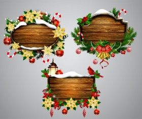 Creative christmas wooden frame vector set 01