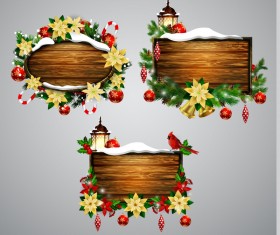 Creative christmas wooden frame vector set 02