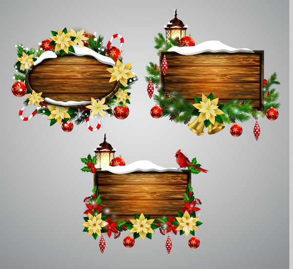 Creative christmas wooden frame vector set 02