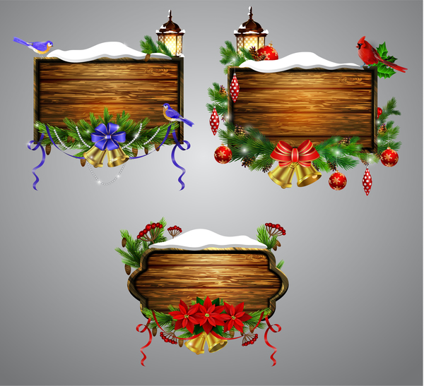 Creative christmas wooden frame vector set 04