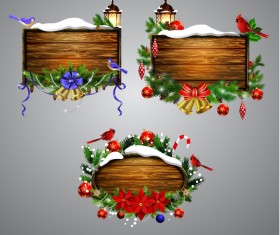 Creative christmas wooden frame vector set 05