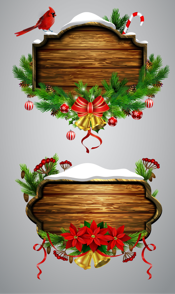 Creative christmas wooden frame vector set 09