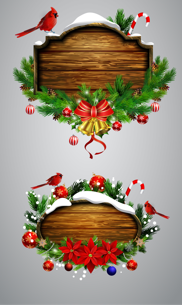 Creative christmas wooden frame vector set 10