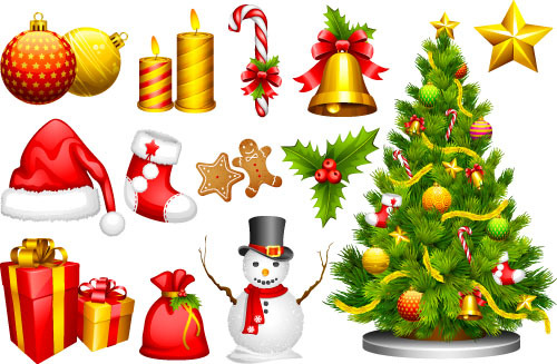Cute christmas decorative set vector free download