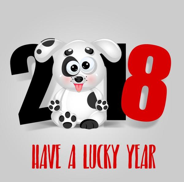 Cute dog with 2018 new year background vector
