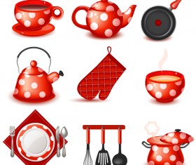 Cute red tableware vector illustration