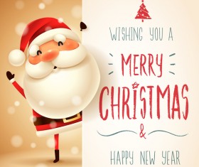 Cute santa sign with christmas card vectors 01