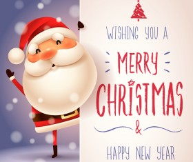 Cute santa sign with christmas card vectors 02