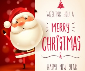 Cute santa sign with christmas card vectors 03