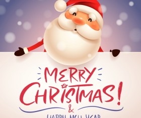 Cute santa sign with christmas card vectors 06