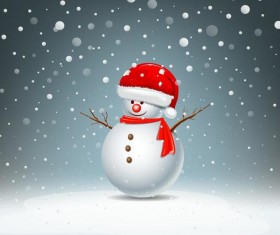 Cute snowman with red hat and snowflake vector