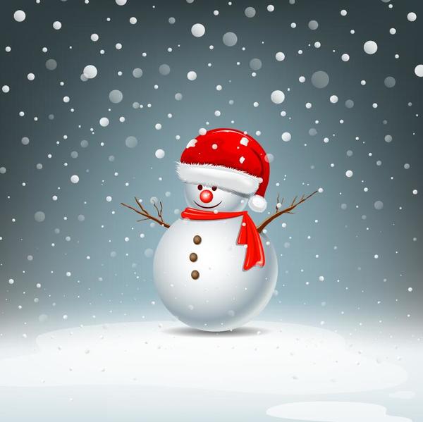 Cute snowman with red hat and snowflake vector free download