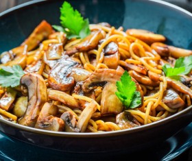 Delicious mushroom spaghetti Stock Photo