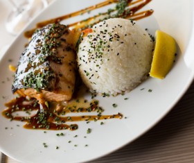 Delicious rice with salmon Stock Photo