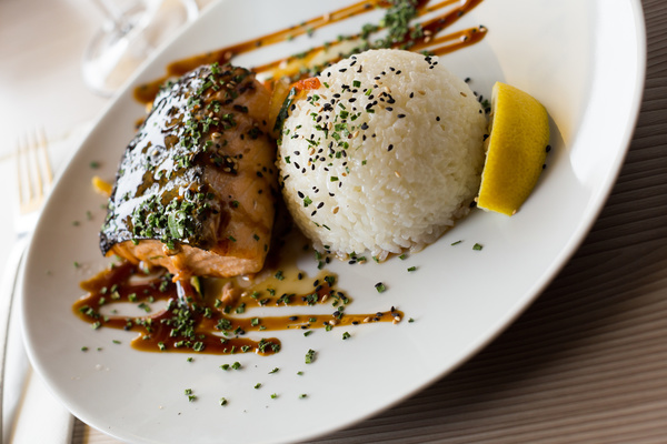 Delicious rice with salmon Stock Photo