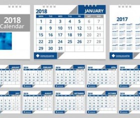 Desk 2018 calendar template blue vector